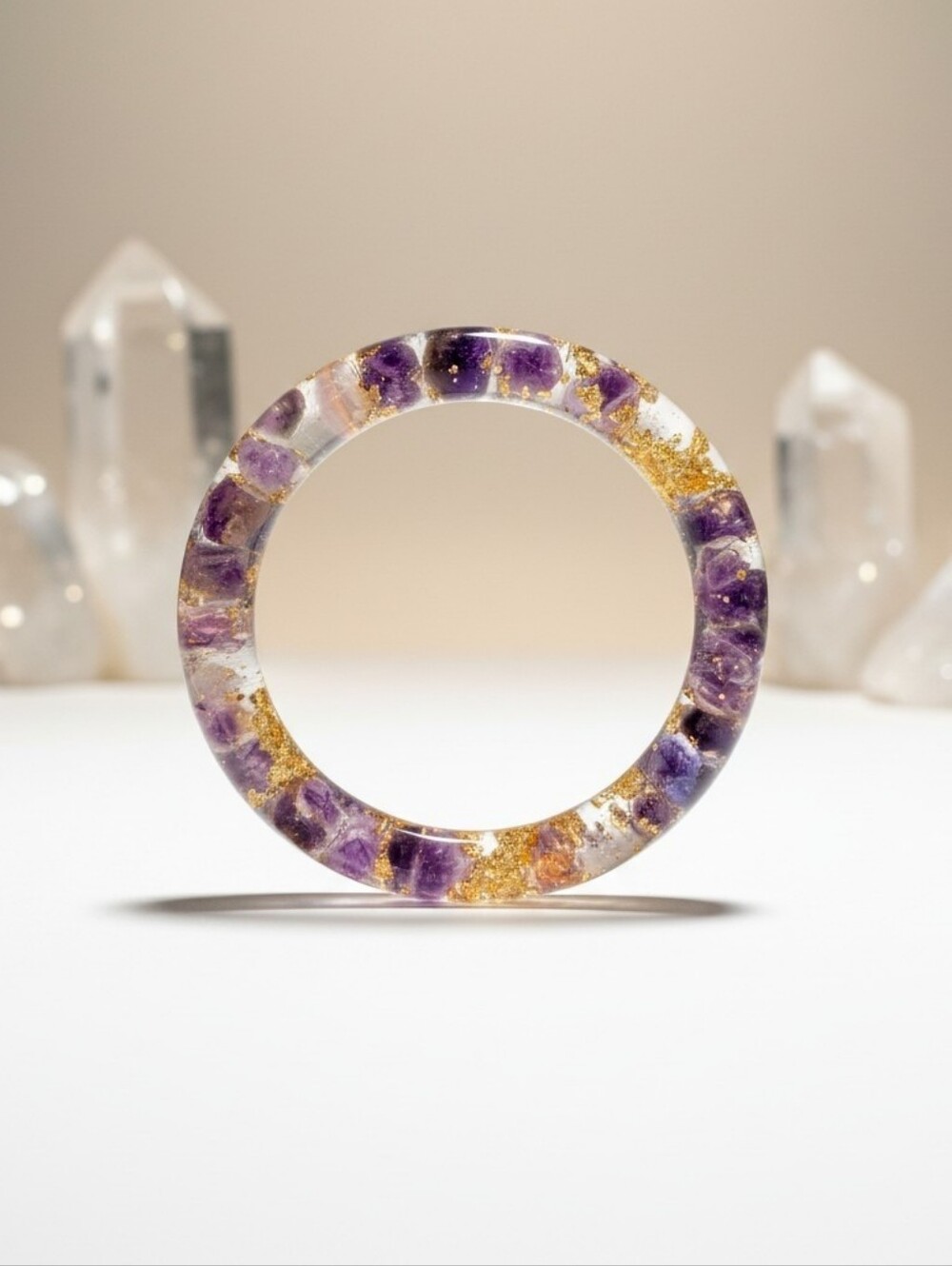 Amethyst Resin Bangle with Gold Leaf Accent - Purple & Gold